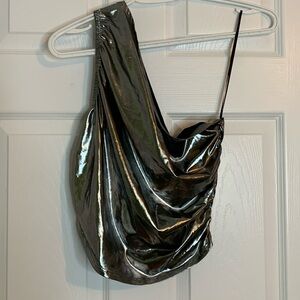 Sincerely Jules Silver Liquid Metallic Asymmetrical Sleeveless Top Size Medium